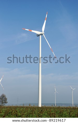 Wind turbines farm, electric propellers