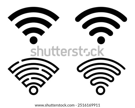 Wi-Fi signal icon set. Four wireless network symbols in simple black line art. Isolated vector illustrations on white background.