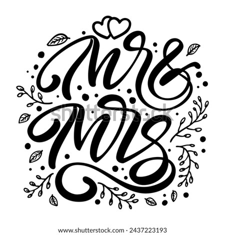 Mr and mrs typography element vector illustration on white solid background
