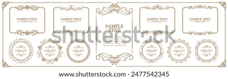 Collection of frames, graphic design. Borders with ornate swirls. cards, wedding invitations, restaurant menu, royal certificates.