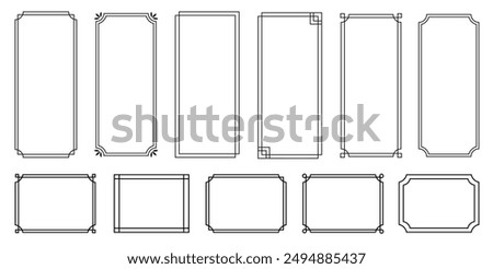 Set of simple line frames with double stroke. Vector borders and frames. Collection of vertical blank templates to decorate text.