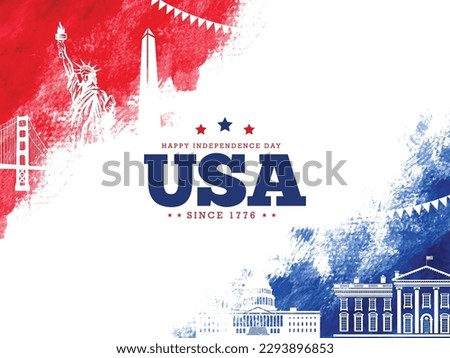 Happy independence day USA greeting banner background with red and blue grunge brushstroke. Vector illustration.