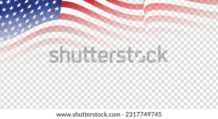 United states of America waving flag with empty, blank, copy space on transparent background. Vector illustration.