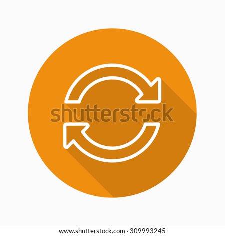 Sync icon with long shadow ,flat design , thin line style, vector 