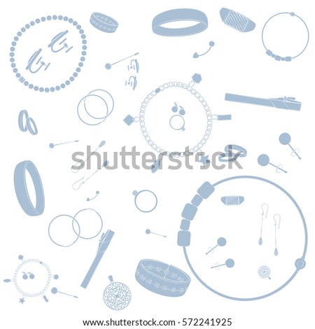 Jewelry illustrations pattern. Blue images, white background Vector