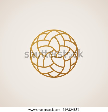 Vector logo design. Geometric round gold islam star logo. Vintage design element in Eastern style. Emblem luxury beauty spa, natural badge for cosmetics