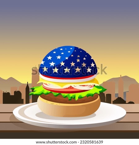 American burger with the city of New York as a background