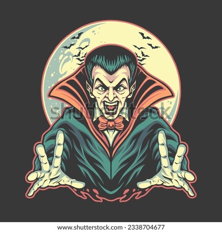 scary vampire halloween mascot illustration for tshirt design, logo, or stickers