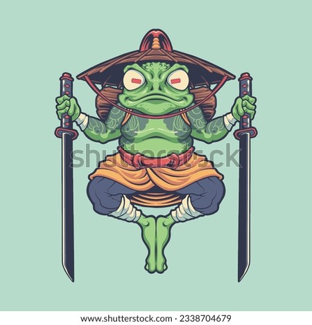 samurai frog warrior character illustration for t shirt design, logo, or stickers