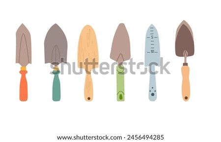 Garden trowel spade set gardening tool illustration in a flat style , isolate on white for your design .