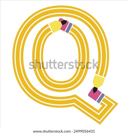 Letter 'Q' in Pencil Vector Shape Isolated on White