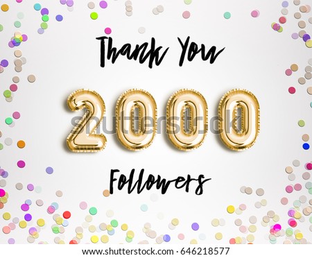 2000 followers thank you gold balloons and colorful confetti glitters illustration for social network - instagram 2000 followers thank you