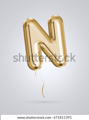 Brilliant letter alphabet N made of realistic 3d Gold helium balloon. Collection of balloon alphabet with Clipping path ready to use for your unique decoration design ; Birthday, Wedding, Party. Foto stock © 