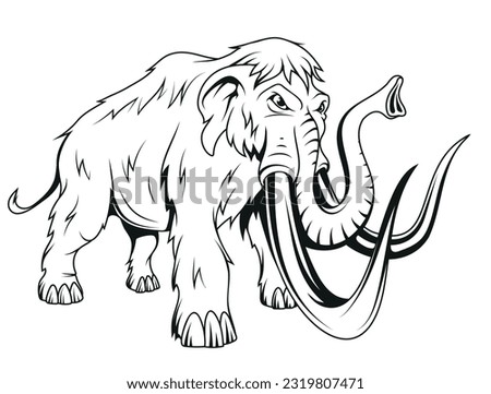 Mammoth. Vector illustration of a sketch elephant with tusks.  Animals before our era, paleontology, history, archeology and culture