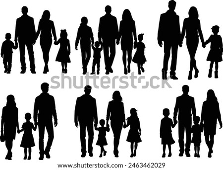 Happy family silhouette set, Family silhouettes, Vector illustration silhouettes of family, Collection of family silhouettes on isolated background