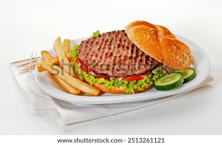 Similar – Image, Stock Photo Tasty hamburger served in restaurant