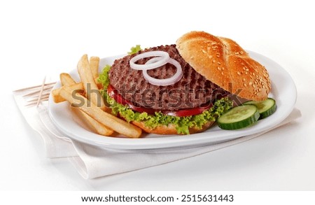 Similar – Image, Stock Photo Tasty hamburger served in restaurant