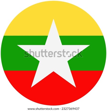 Vector Myanmar flag, official colors, illustration. EPS10, Myanmar Flag in a circle, map pin, flag pin, square, rectangle, waving, multiple designs, shapes.