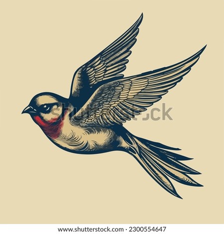 Similar – Image, Stock Photo Flying swallow bird. Ink black and white drawing