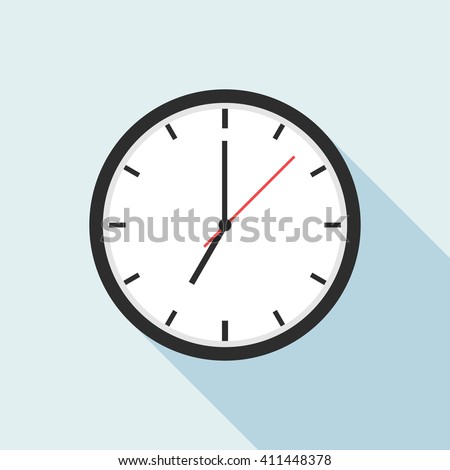 Clock icon design.  Vector office clock icon with shadow. Seven o'clock.