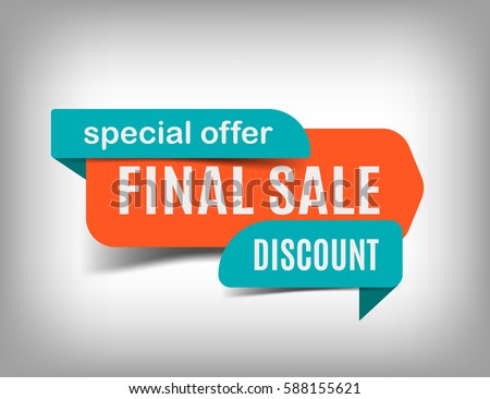 Final sale banner, discount tag, special offer. Website sticker on a gray abstract background, orange web page design. Vector illustration, eps10