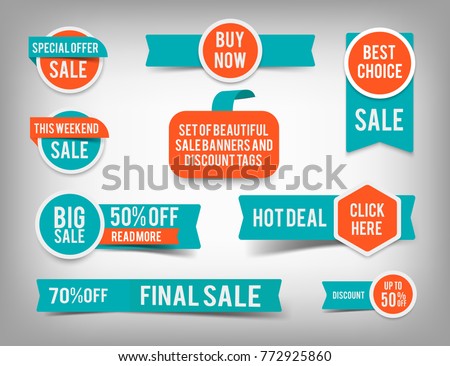 Set of banner elements, vector offer tag collection, discount label design, sale web coupons. Promotion badge icons, retail sign collection, best price business poster