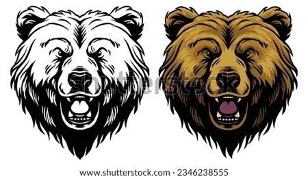 Grizzly Bear Face Drawing Vintage Hand Drawing Style