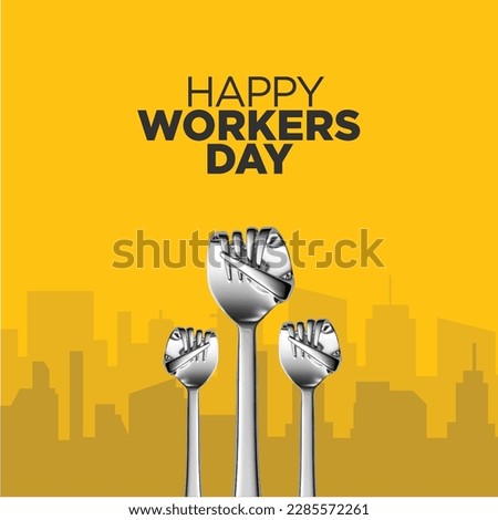 Happy Labour Day concept. A group of silver spoons, Restaurant posters, restaurant branding and social media post.