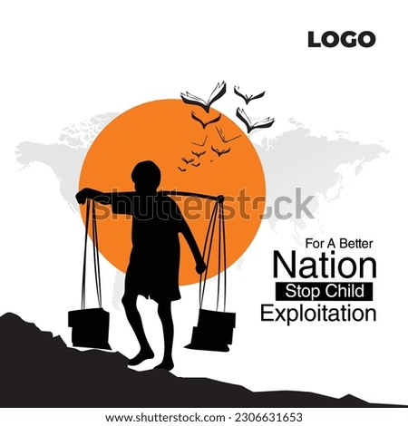 World day against child labour background with A silhouette of a child carrying bags. Flat style vector illustration concept of child abuse and exploitation campaign for poster and banner.