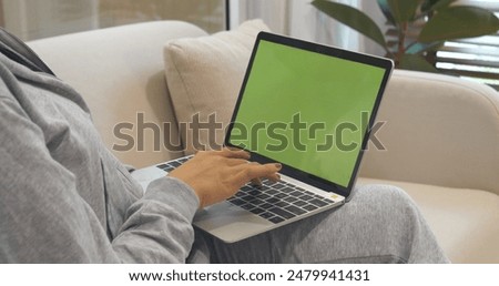 Similar – Image, Stock Photo Woman with laptop and headphones on bed