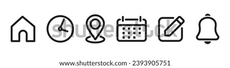 Notification reminder icons. Address, home, location icon. Date Calendar.