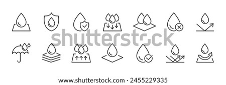 Waterproof icons set. Waterproof fabrics and absorbent fabrics. Vector.