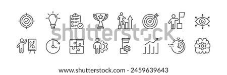 Success icon set. Goals, successful business development, process. Vector illustration. 