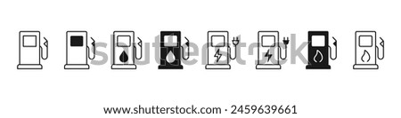 Fuel icon set. Fuel, gas, charging station. Vector illustration.