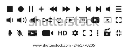 Media player icon set. Video and audio collection. Multimedia symbol. Vector.