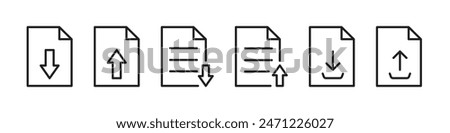 Document file download and upload icon. Download document symbols. Vector.