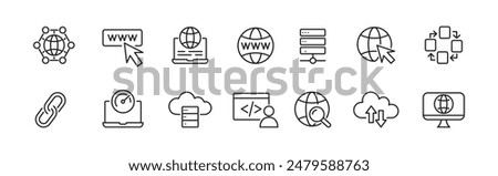 Website line icons set. Web content, hosting, network, internet, server. Vector illustration.