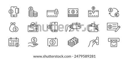 Payment icons. Set of payment methods, cash, finance, money, cash. Vector illustration.