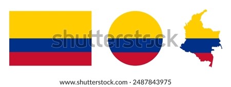 Flag of Colombia and map. Round flag colombian. Vector.