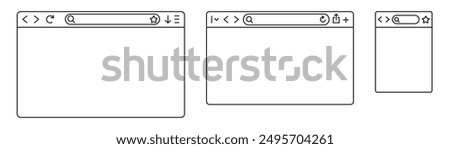 Browser window mockup. Blank web page, web browser template. Vector illustration.