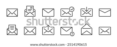 Email icons set. Letters, email notification, incoming, outbox, mail. Vector.