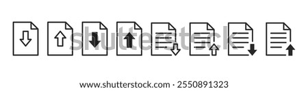 Download file icon. Download and upload document. Vector black illustration.