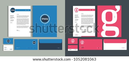 Set of Business identity design templates. Stationery set -  Letterhead A4 template, name card (3,5 x 2), envelope (8.66 x 4.33), presentation folder(9 x 12). Vector illustration.