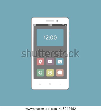Smartphone with necessary application icons on screen. Phone flat vector illustration.  Flat style smartphone vector illustration. Smart phone sign for web and presentations design.