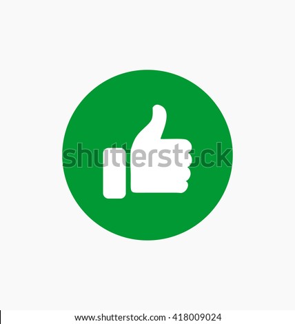 Like icon vector illustration. Thumb up symbol on green circle.
