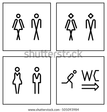 WC / Toilet door plate icon set. Men and women WC line sign for restroom.