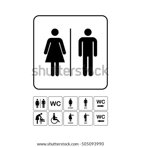 WC / Toilet door plate icon set. Men and women WC sign for restroom.