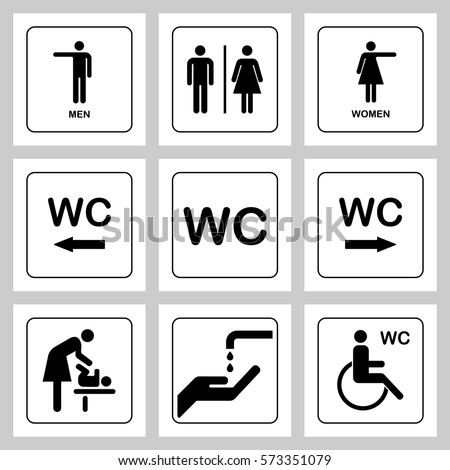 WC / Toilet door plate icons set. Men and women WC sign for restroom. Bathroom plate.