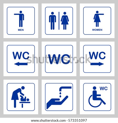 WC / Toilet door plate icons set. Men and women WC sign for restroom. Bathroom plate.