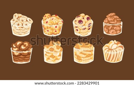 vector illustration of cookies nastar kastengel cat's tongue cococips biscuits for Eid al-Fitr and Ramadan